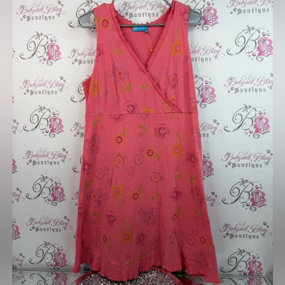 Fresh produce dress flowers painting style coral orange Pink Floral ruffles